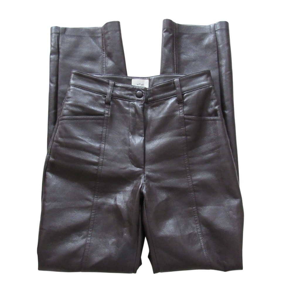 Aritzia Wilfred Rebel Pants 0 Dark Brown Vegan Faux Leather High Rise Straight - Picture 5 of 11